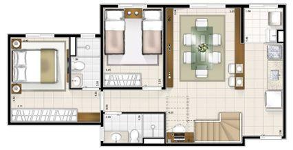 Planta duplex inferior 2 quartos 115m² | Sttilo Clube Residence – Apartamento na  Nova Parnamirim - Parnamirim - Rio Grande do Norte