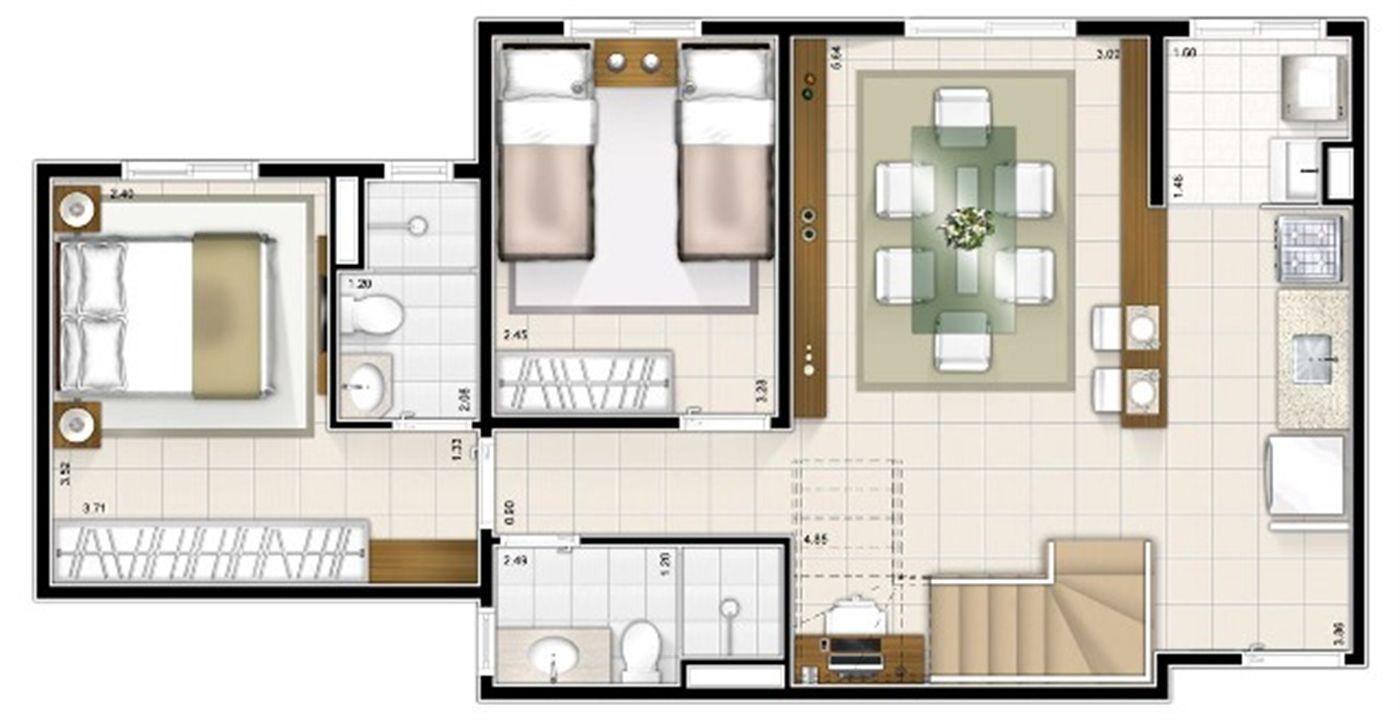Planta duplex inferior 2 quartos 115m² | Sttilo Clube Residence – Nova Parnamirim - Parnamirim - Rio Grande do Norte Planta duplex inferior 2 quartos 115m² | Sttilo Clube Residence – Apartamento na Nova Parnamirim - Parnamirim - Rio Grande do Norte
