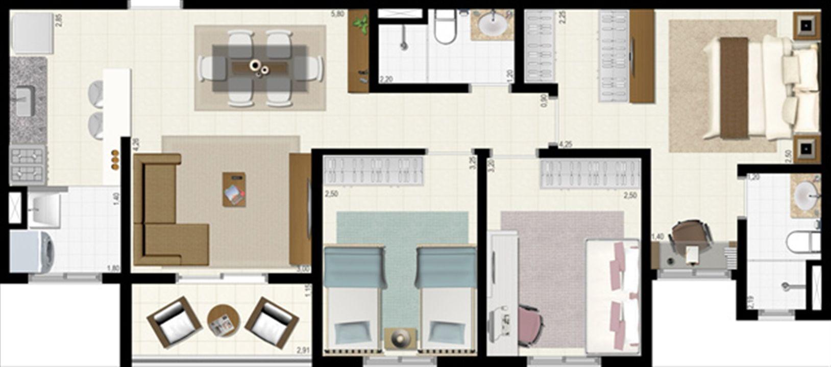 Planta 72 m² | L´Acqua Condominium Club – Neópolis - Natal - Rio Grande do Norte Planta 72 m² | L´Acqua Condominium Club – Apartamento em Neópolis - Natal - Rio Grande do Norte
