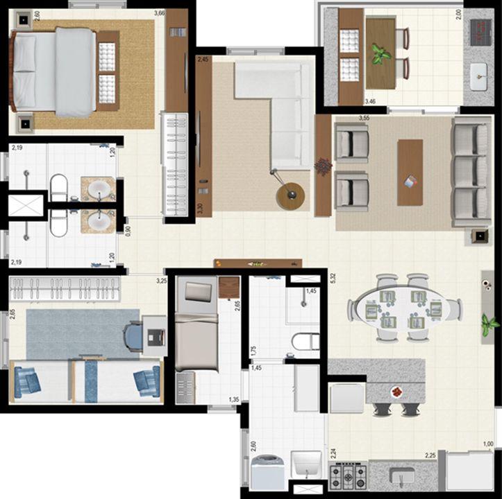 Planta 92 m² - ampliada | L´Acqua Condominium Club – Neópolis - Natal - Rio Grande do Norte Planta 92 m² - ampliada | L´Acqua Condominium Club – Apartamento em Neópolis - Natal - Rio Grande do Norte