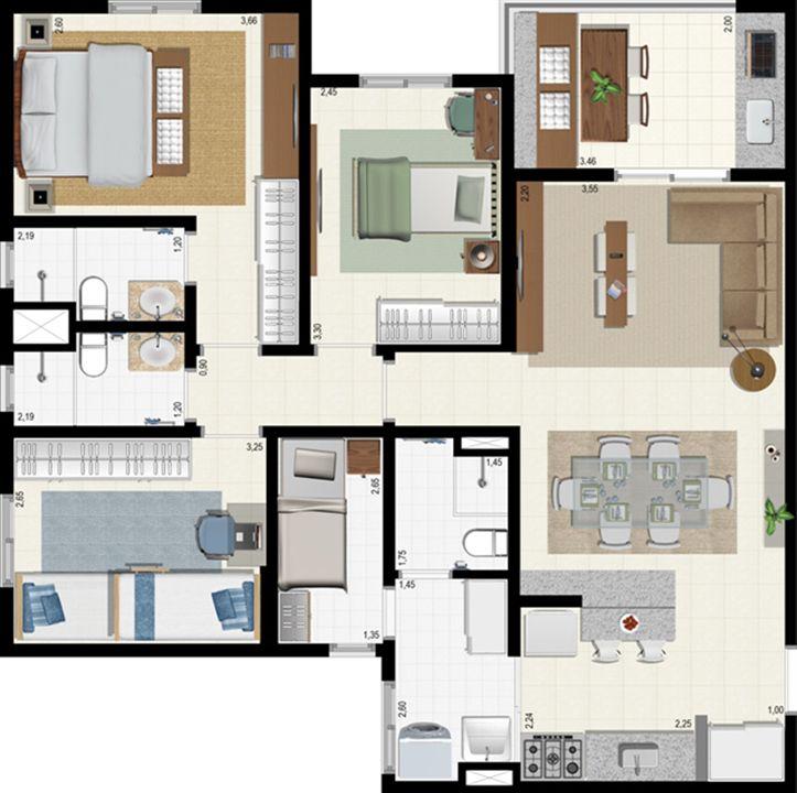 Planta 92 m² | L´Acqua Condominium Club – Neópolis - Natal - Rio Grande do Norte Planta 92 m² | L´Acqua Condominium Club – Apartamento em Neópolis - Natal - Rio Grande do Norte