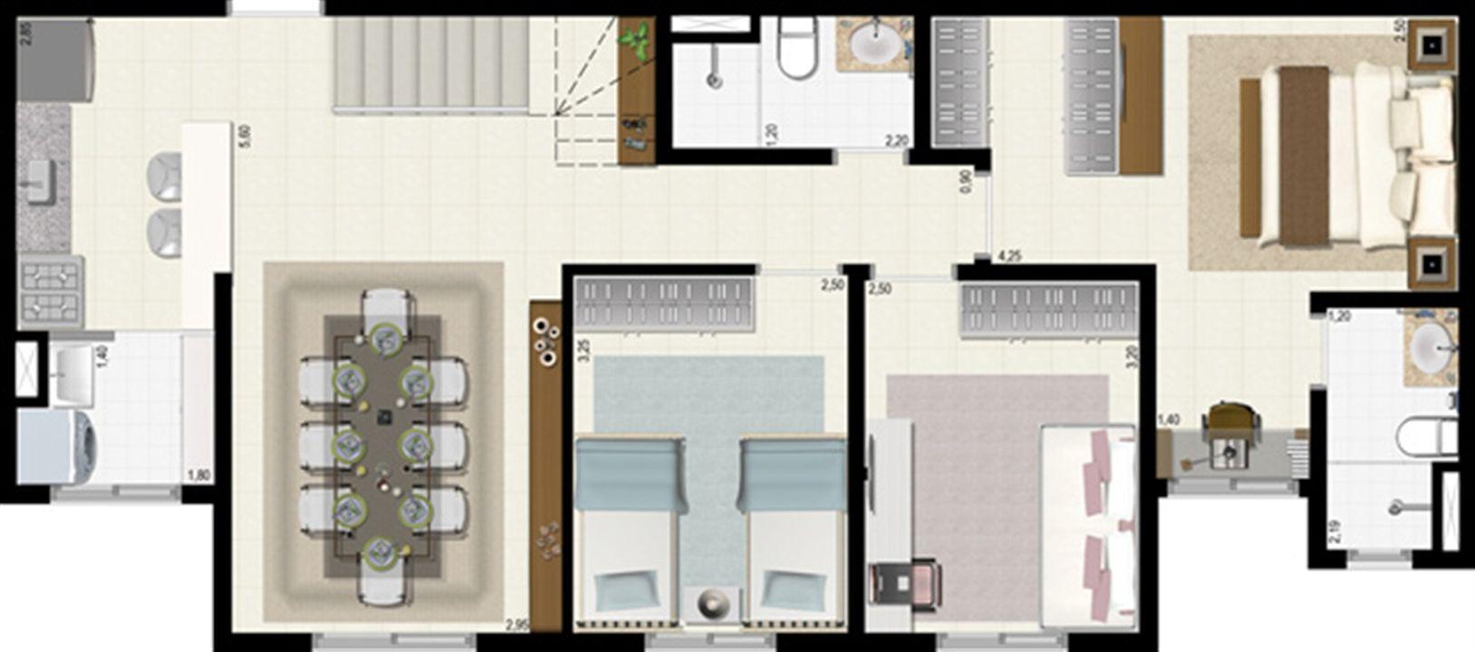 Planta duplex 126 m² - inferior | L´Acqua Condominium Club – Neópolis - Natal - Rio Grande do Norte Planta duplex 126 m² - inferior | L´Acqua Condominium Club – Apartamento em Neópolis - Natal - Rio Grande do Norte