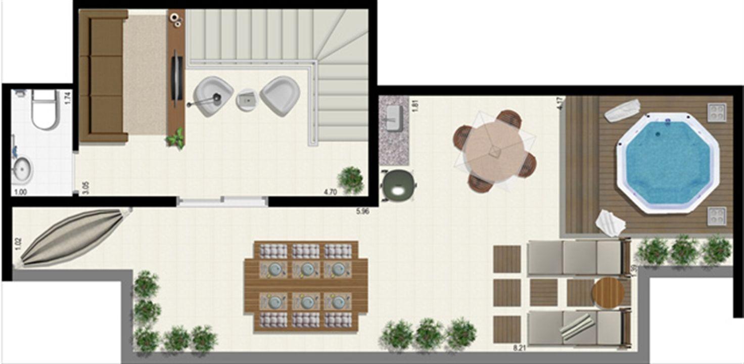 Planta duplex 126 m² - superior | L´Acqua Condominium Club – Neópolis - Natal - Rio Grande do Norte Planta duplex 126 m² - superior | L´Acqua Condominium Club – Apartamento em Neópolis - Natal - Rio Grande do Norte