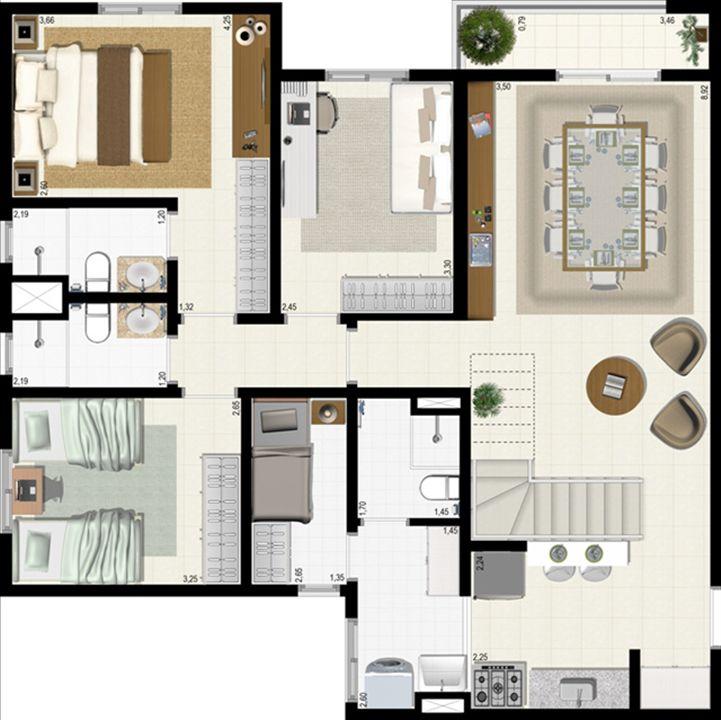 Planta duplex 152 m² - inferior | L´Acqua Condominium Club – Neópolis - Natal - Rio Grande do Norte Planta duplex 152 m² - inferior | L´Acqua Condominium Club – Apartamento em Neópolis - Natal - Rio Grande do Norte