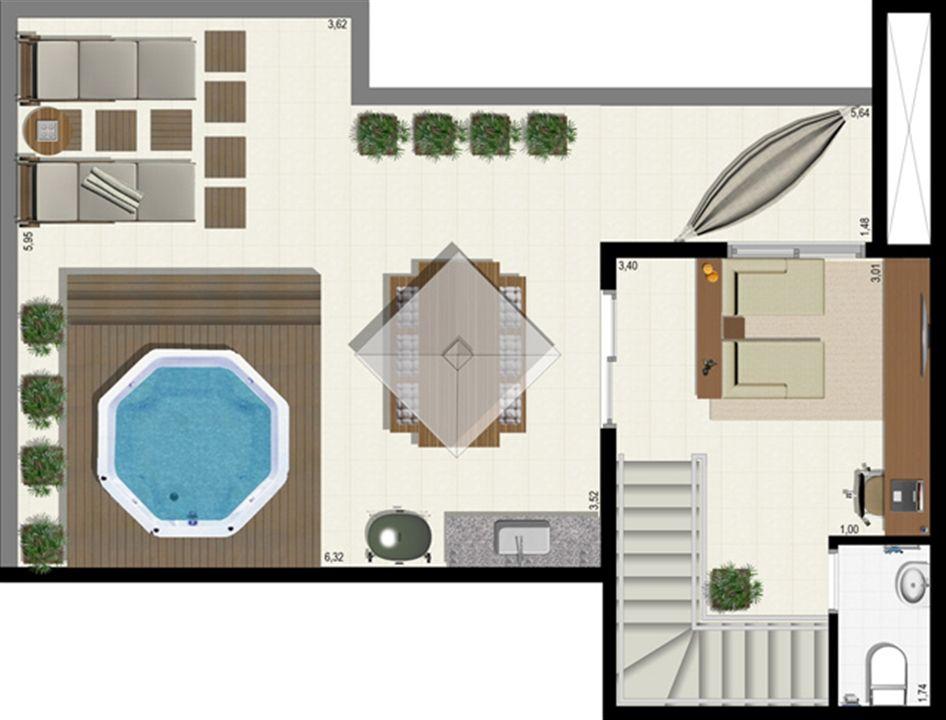 Planta duplex 152 m² - superior | L´Acqua Condominium Club – Neópolis - Natal - Rio Grande do Norte Planta duplex 152 m² - superior | L´Acqua Condominium Club – Apartamento em Neópolis - Natal - Rio Grande do Norte