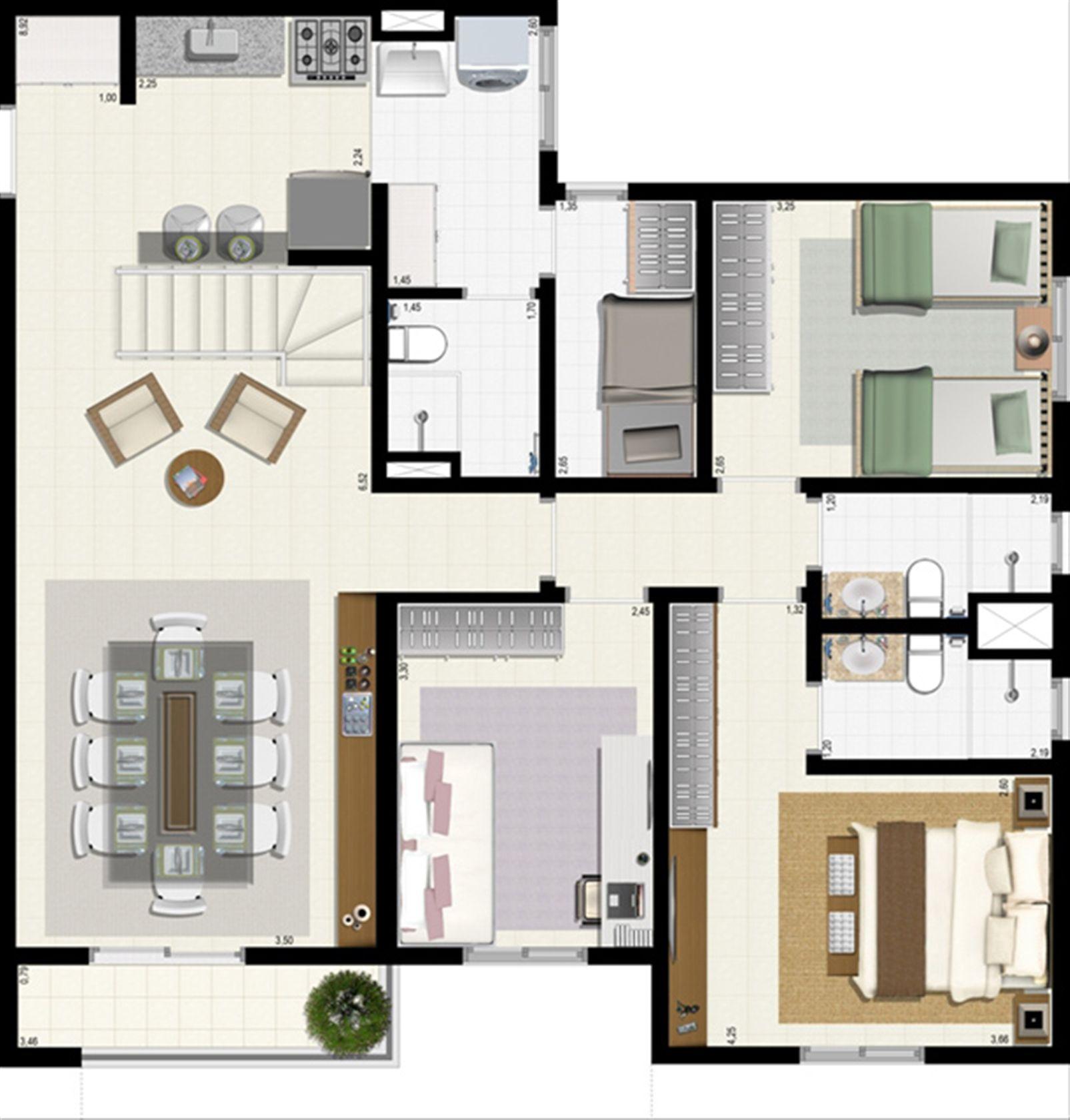 Planta duplex 153 m² - inferior | L´Acqua Condominium Club – Neópolis - Natal - Rio Grande do Norte Planta duplex 153 m² - inferior | L´Acqua Condominium Club – Apartamento em Neópolis - Natal - Rio Grande do Norte