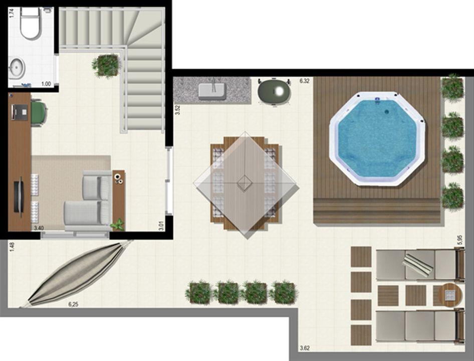 Planta duplex 153 m² - superior | L´Acqua Condominium Club – Neópolis - Natal - Rio Grande do Norte Planta duplex 153 m² - superior | L´Acqua Condominium Club – Apartamento em Neópolis - Natal - Rio Grande do Norte