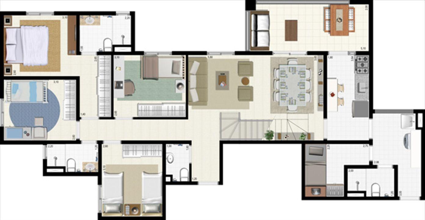Planta duplex 191 m² - inferior | L´Acqua Condominium Club – Neópolis - Natal - Rio Grande do Norte Planta duplex 191 m² - inferior | L´Acqua Condominium Club – Apartamento em Neópolis - Natal - Rio Grande do Norte