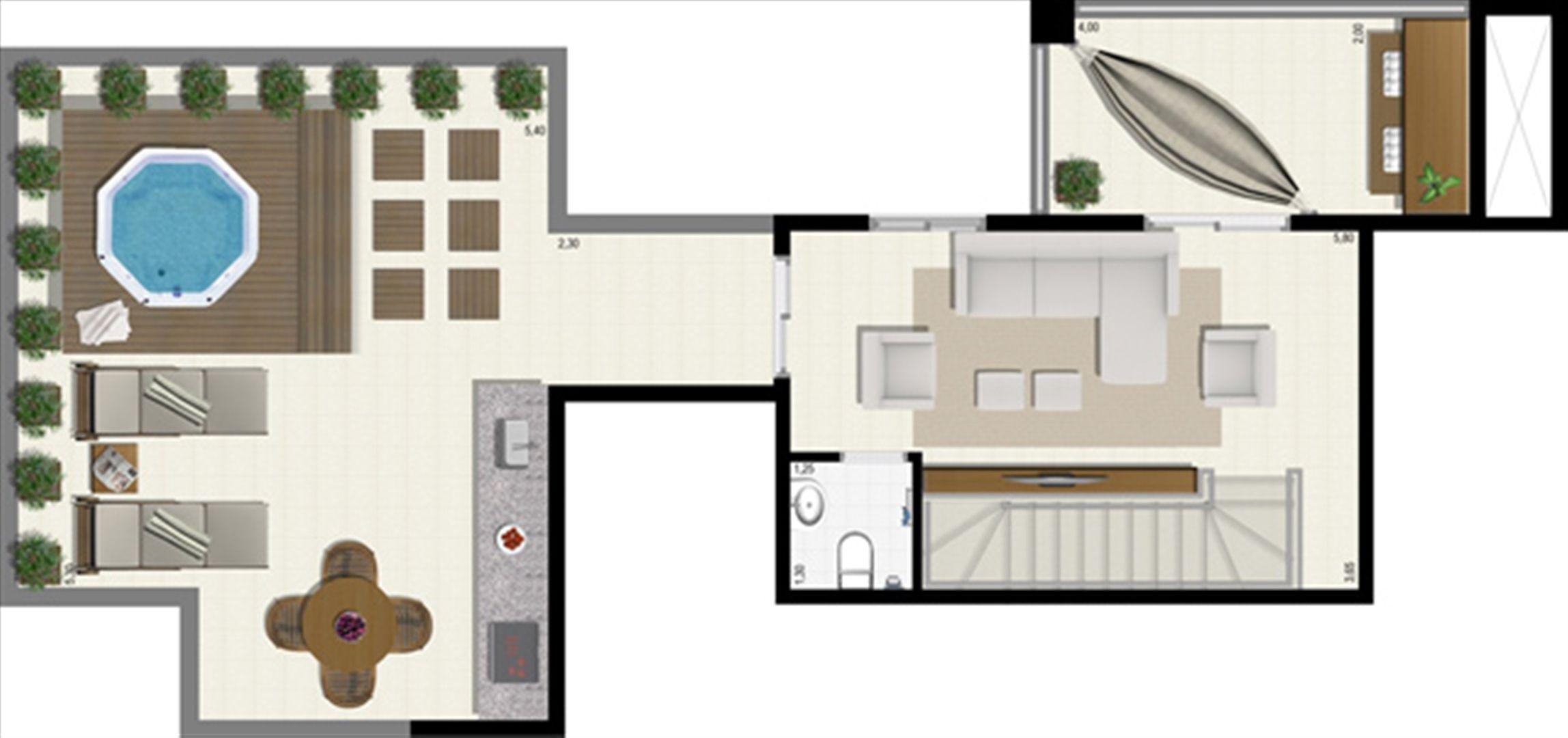 Planta duplex 191 m² - superior | L´Acqua Condominium Club – Neópolis - Natal - Rio Grande do Norte Planta duplex 191 m² - superior | L´Acqua Condominium Club – Apartamento em Neópolis - Natal - Rio Grande do Norte
