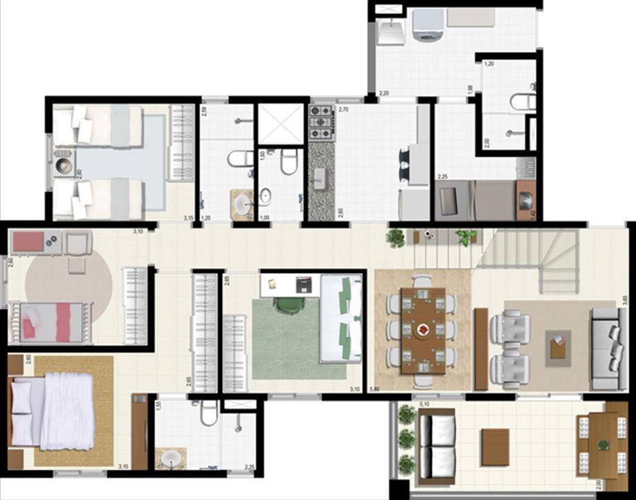 Planta duplex 207 m² - inferior | L´Acqua Condominium Club – Neópolis - Natal - Rio Grande do Norte Planta duplex 207 m² - inferior | L´Acqua Condominium Club – Apartamento em Neópolis - Natal - Rio Grande do Norte