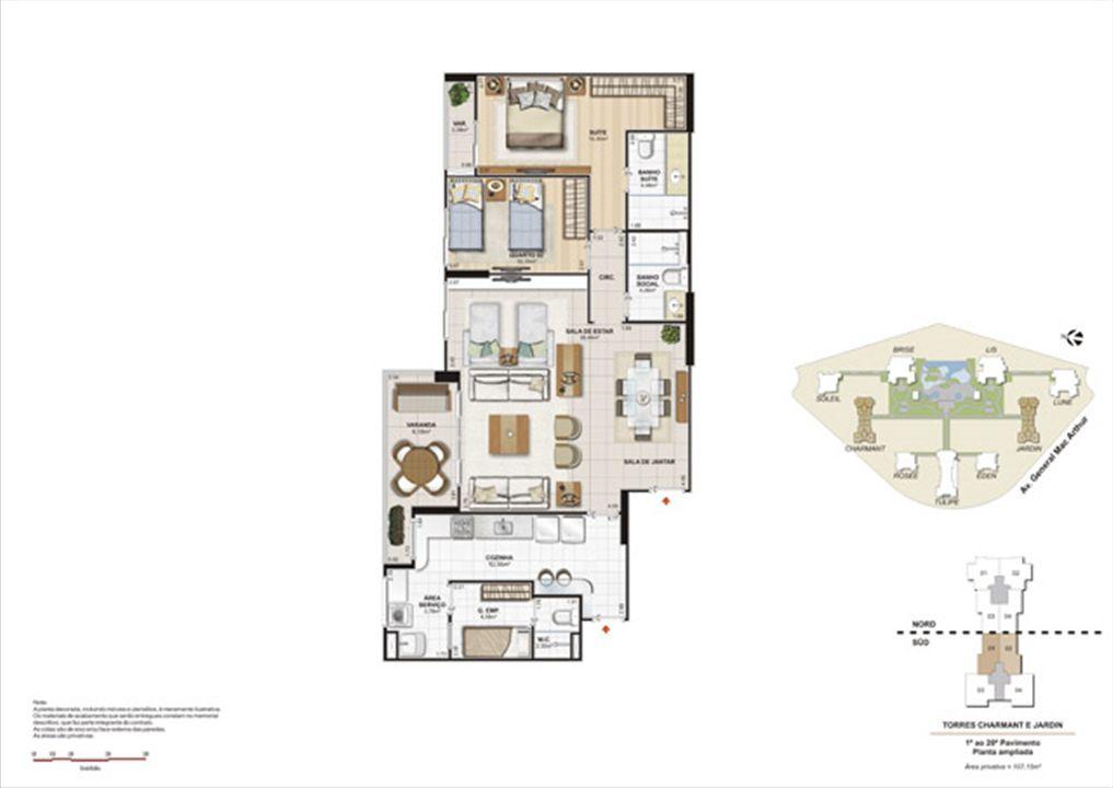 Planta 107,15m² ampliada charmant e jardin | Le Parc Boa Viagem – Boa Viagem - Recife - Pernambuco Planta 107,15m² ampliada charmant e jardin | Le Parc Boa Viagem – Apartamento em Boa Viagem - Recife - Pernambuco