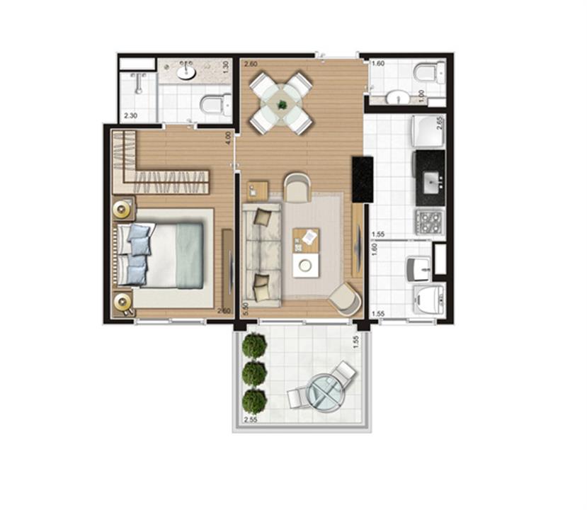 Planta Apartamento - 47m² Privativos | Andalus by Cyrela – Morumbi - São Paulo - São Paulo Planta Apartamento - 47m² Privativos | Andalus by Cyrela – Apartamento no Morumbi - São Paulo - São Paulo