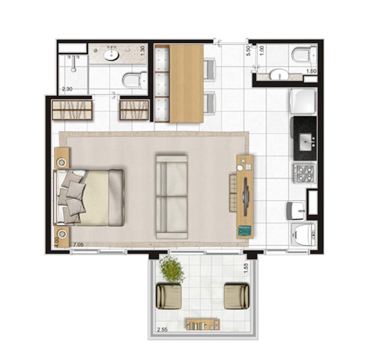 Planta Apartamento - 47m² Privativos com living ampliado | Andalus by Cyrela – Morumbi - São Paulo - São Paulo Planta Apartamento - 47m² Privativos com living ampliado | Andalus by Cyrela – Apartamento no Morumbi - São Paulo - São Paulo