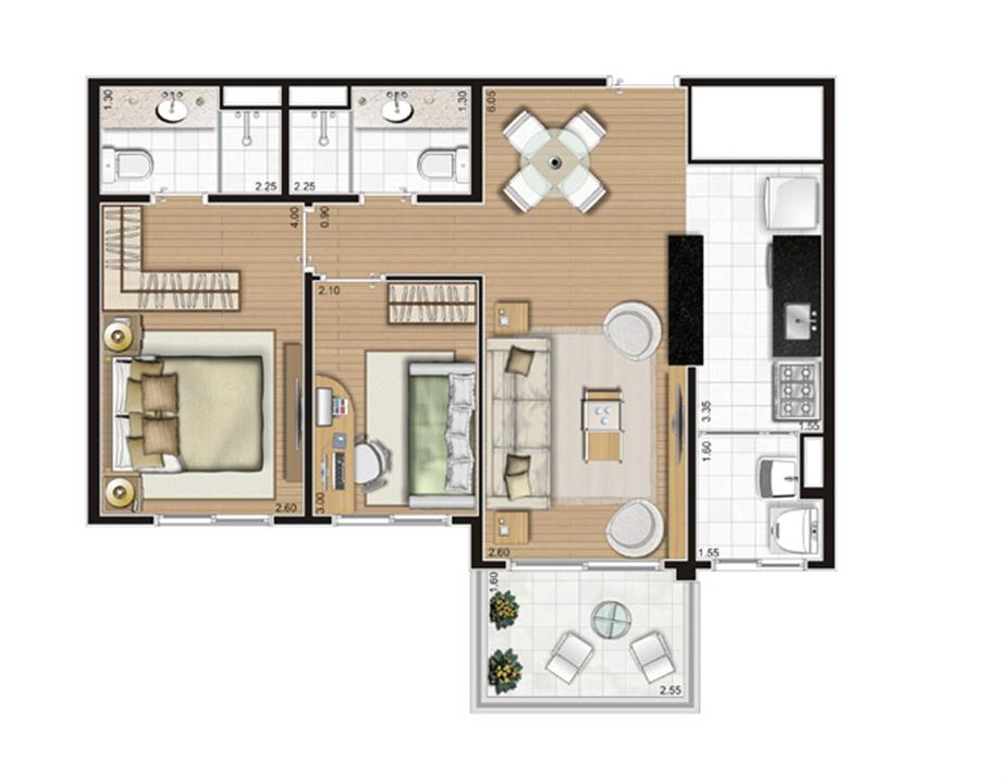 Planta Apartamento - 61m² Privativos | Andalus by Cyrela – Morumbi - São Paulo - São Paulo Planta Apartamento - 61m² Privativos | Andalus by Cyrela – Apartamento no Morumbi - São Paulo - São Paulo