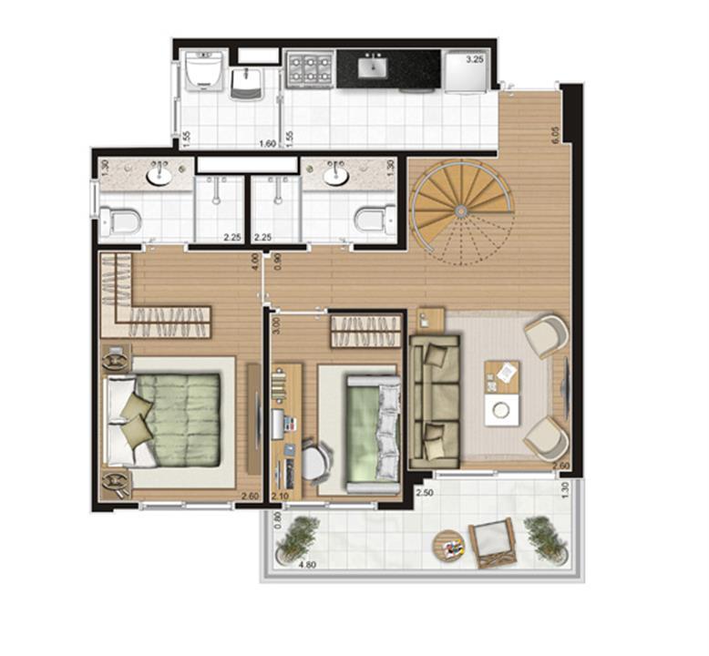 Planta Duplex Inferior - 116,5m² Privativos | Andalus by Cyrela – Morumbi - São Paulo - São Paulo Planta Duplex Inferior - 116,5m² Privativos | Andalus by Cyrela – Apartamento no Morumbi - São Paulo - São Paulo