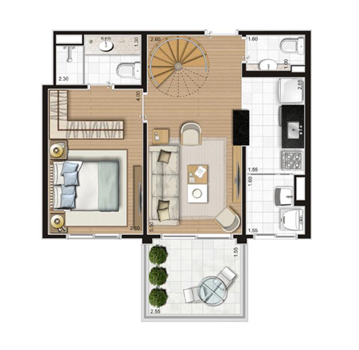 Planta Duplex Inferior - 90,5m² Privativos | Andalus by Cyrela – Morumbi - São Paulo - São Paulo Planta Duplex Inferior - 90,5m² Privativos | Andalus by Cyrela – Apartamento no Morumbi - São Paulo - São Paulo