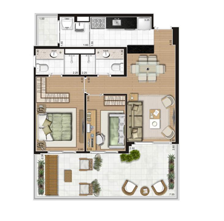 Planta Giardino - 77,5m² Privativos | Andalus by Cyrela – Morumbi - São Paulo - São Paulo Planta Giardino - 77,5m² Privativos | Andalus by Cyrela – Apartamento no Morumbi - São Paulo - São Paulo