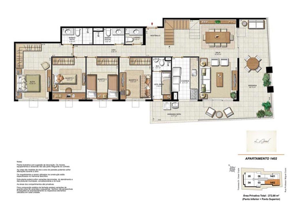 Cobertura inferior - 4 quartos - 272 m² | Le Grand Miguel Couto – Jardim Icaraí - Niterói - Rio de Janeiro Cobertura inferior - 4 quartos - 272 m² | Le Grand Miguel Couto – Apartamento no Jardim Icaraí - Niterói - Rio de Janeiro