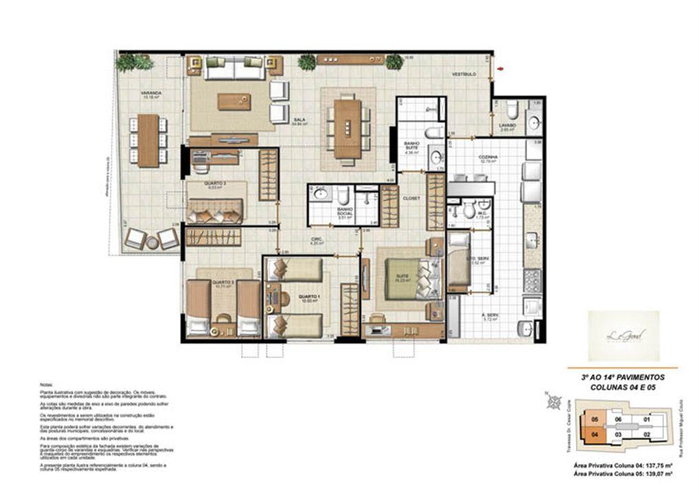 Planta 4 quartos - 137,75 m² | Le Grand Miguel Couto – Jardim Icaraí - Niterói - Rio de Janeiro Planta 4 quartos - 137,75 m² | Le Grand Miguel Couto – Apartamento no Jardim Icaraí - Niterói - Rio de Janeiro