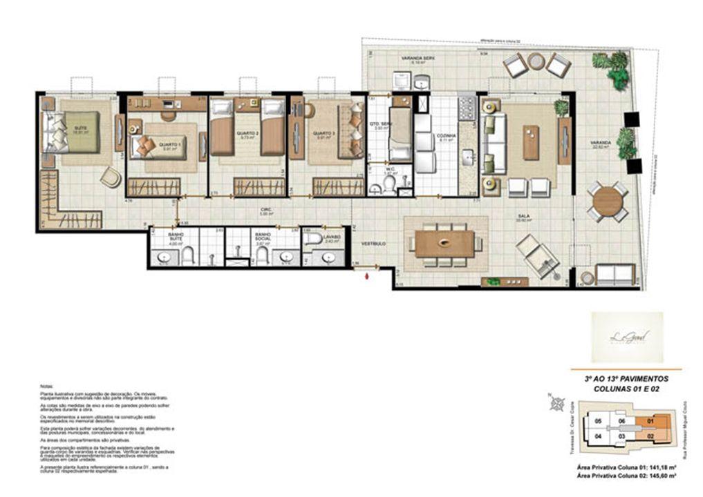 Planta 4 quartos - 141,18 m² | Le Grand Miguel Couto – Jardim Icaraí - Niterói - Rio de Janeiro Planta 4 quartos - 141,18 m² | Le Grand Miguel Couto – Apartamento no Jardim Icaraí - Niterói - Rio de Janeiro