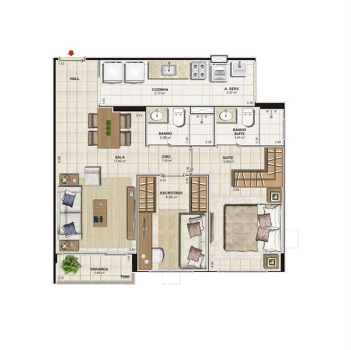 Planta 2 quartos - 57 m² | Grandlife Icaraí – Apartamento	em  Icaraí - Niterói - Rio de Janeiro