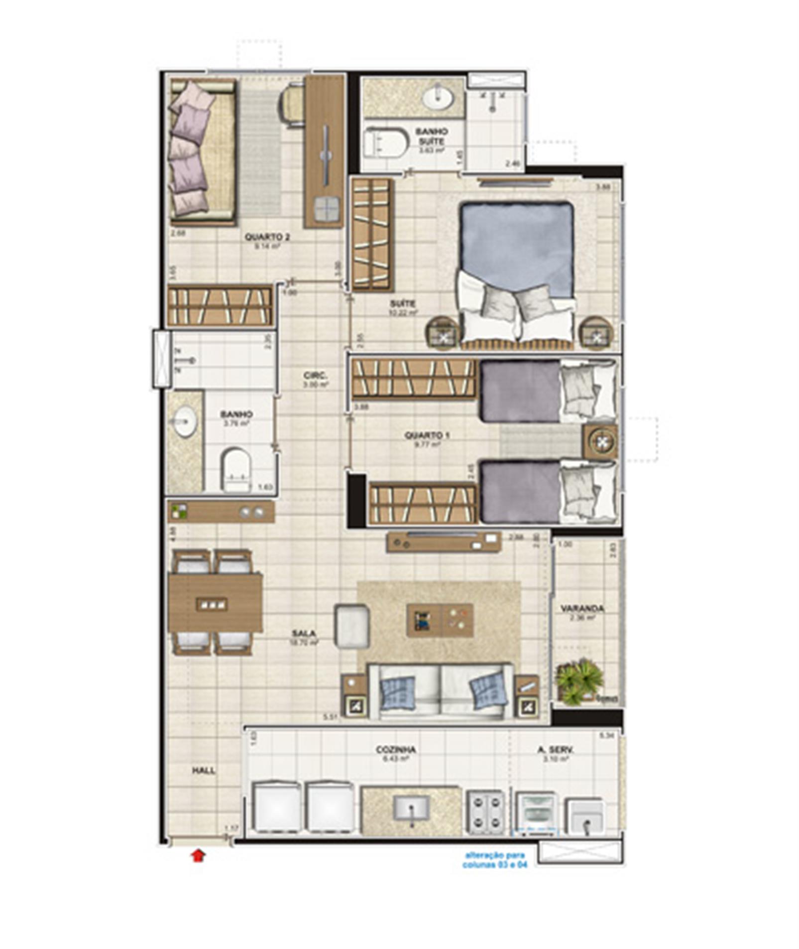 Planta 3 quartos - 70 m² | Grandlife Icaraí – Apartamento	em  Icaraí - Niterói - Rio de Janeiro