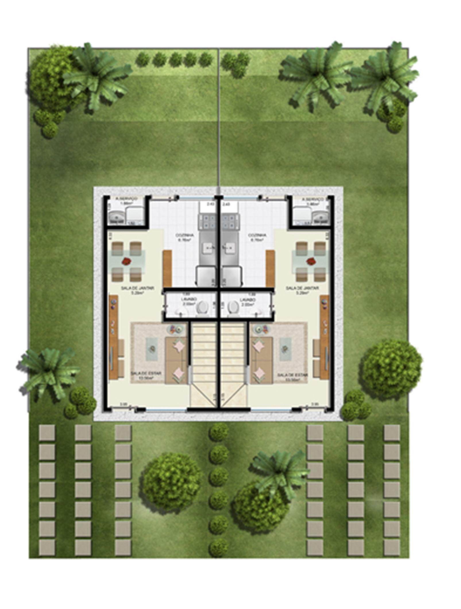 Planta 2 quartos - Térreo - 55 m² - Casa Dupla | Casas do Bosque – Cají - Lauro de Freitas - Bahia Planta 2 quartos - Térreo - 55 m² - Casa Dupla | Casas do Bosque – Casa no Cají - Lauro de Freitas - Bahia