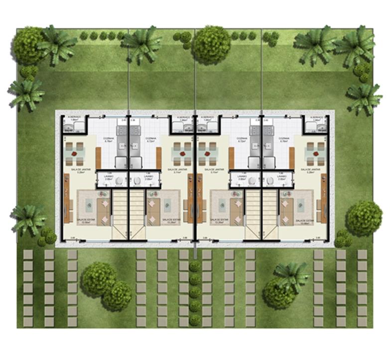 Planta 2 quartos - Térreo - 55 m² - Casa Quádrupla | Casas do Bosque – Cají - Lauro de Freitas - Bahia Planta 2 quartos - Térreo - 55 m² - Casa Quádrupla | Casas do Bosque – Casa no Cají - Lauro de Freitas - Bahia
