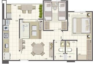 Planta de 2 quartos 58 m²  | Brisas Life – Apartamento em  Altos do Calhau - São Luís - Maranhão
