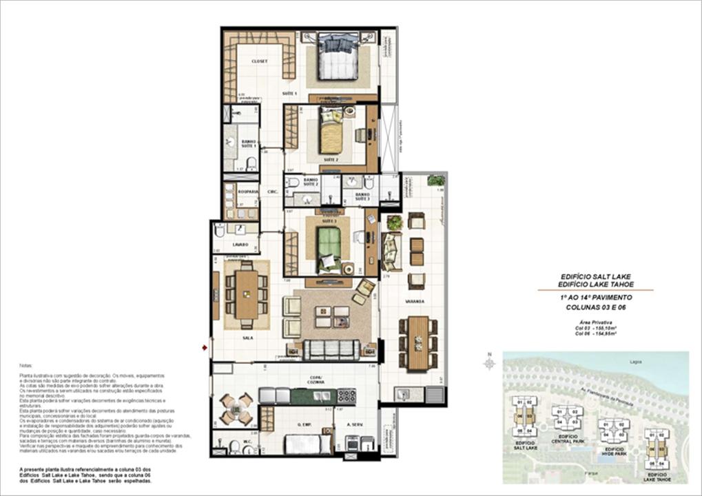 Ed. Salt Lake e Ed. Lake Tahoe - Planta Tipo 155 m² | 360º On The Park – Barra da Tijuca - Rio de Janeiro - Rio de Janeiro Ed. Salt Lake e Ed. Lake Tahoe - Planta Tipo 155 m² | 360º On The Park – Apartamento na Barra da Tijuca - Rio de Janeiro - Rio de Janeiro