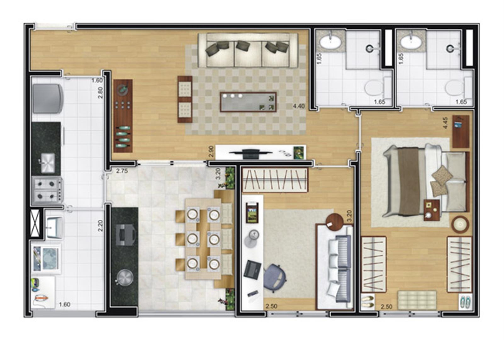 Planta opção 65 m² | Camino – Apartamento no  Belém - São Paulo - São Paulo