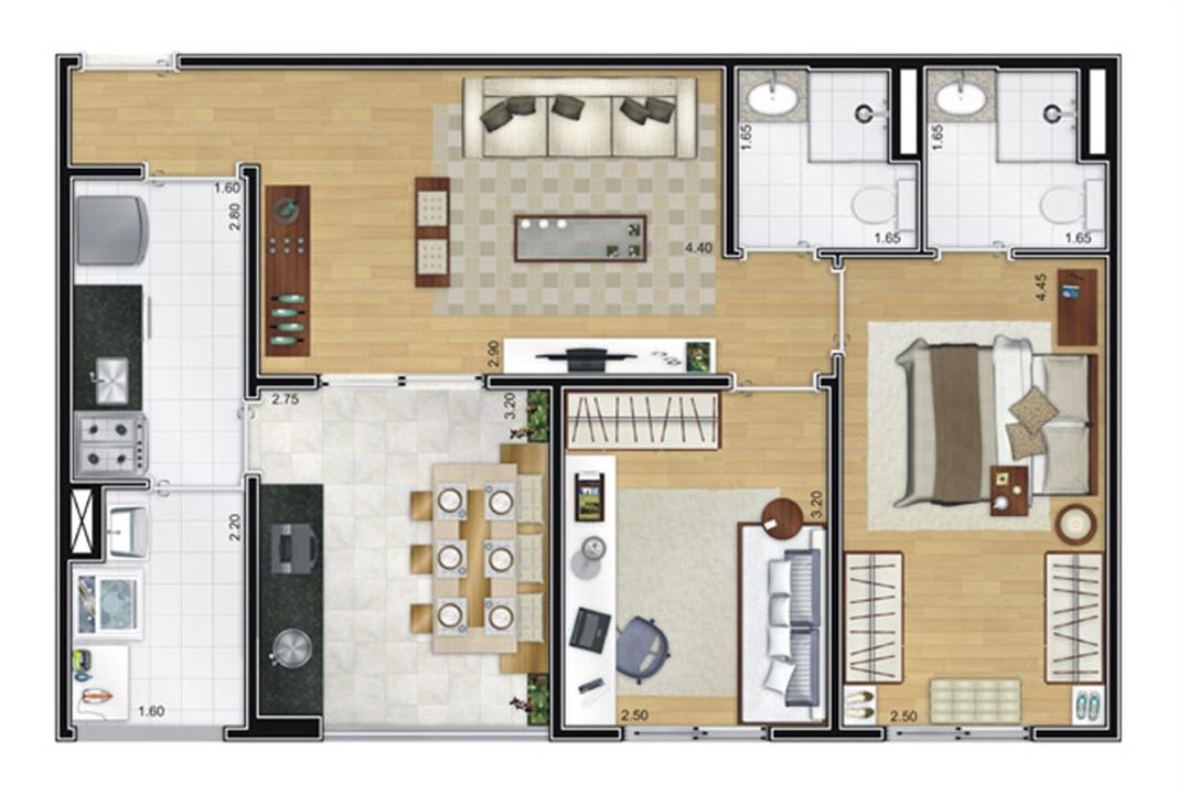 Planta opção 65 m² | Camino – Belém - São Paulo - São Paulo Planta opção 65 m² | Camino – Apartamento no Belém - São Paulo - São Paulo