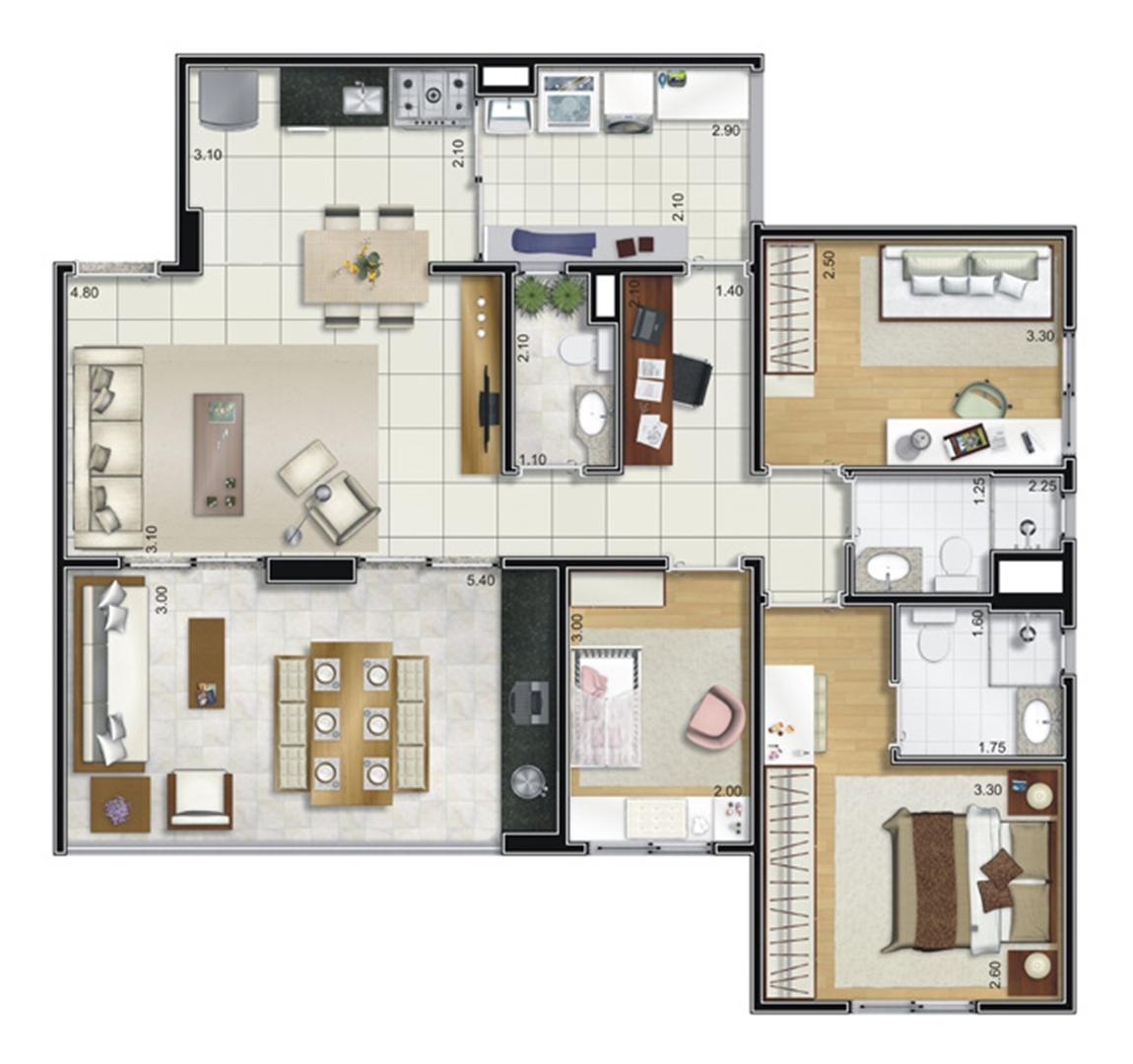 Planta opção 95 m² | Camino – Apartamento no  Belém - São Paulo - São Paulo