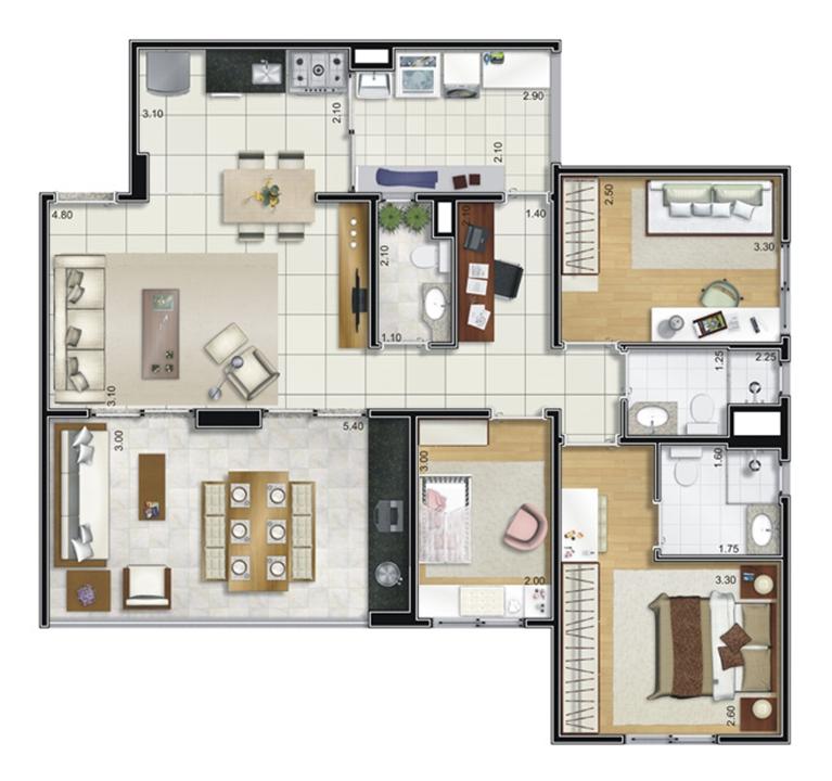 Planta opção 95 m² | Camino – Belém - São Paulo - São Paulo Planta opção 95 m² | Camino – Apartamento no Belém - São Paulo - São Paulo