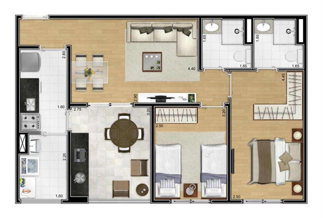 Planta tipo 65 m² | Camino – Belém - São Paulo - São Paulo Planta tipo 65 m² | Camino – Apartamento no Belém - São Paulo - São Paulo