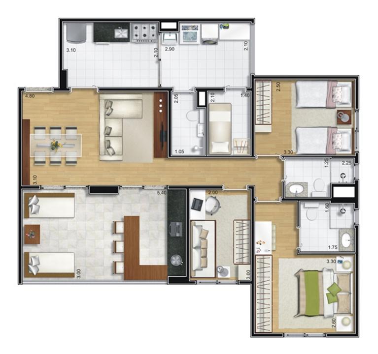 Planta tipo 95 m² | Camino – Belém - São Paulo - São Paulo Planta tipo 95 m² | Camino – Apartamento no Belém - São Paulo - São Paulo