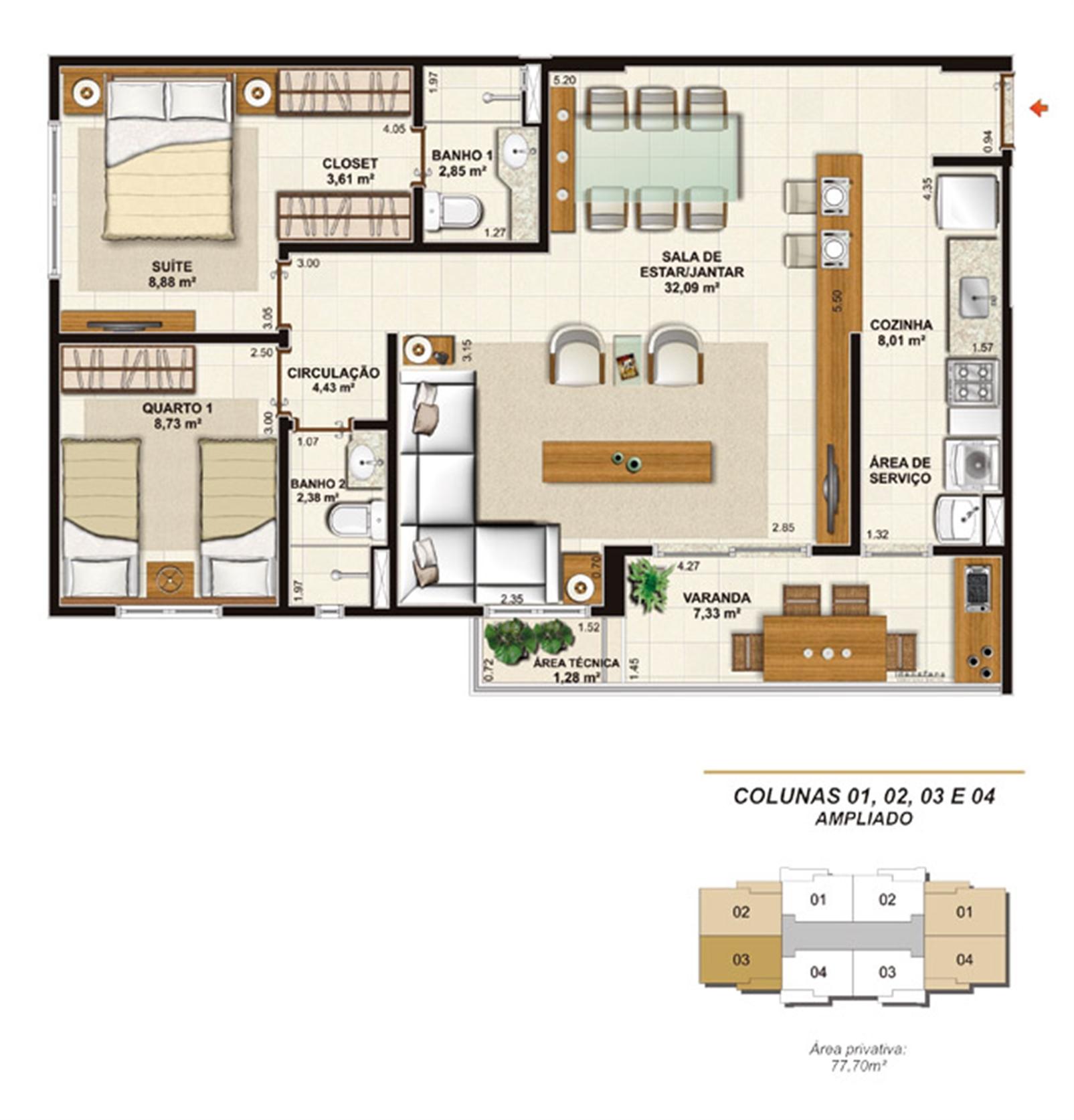 Planta opção sala ampliada 77 m² | Jardim de Provence – Altos do Calhau - São Luís - Maranhão Planta opção sala ampliada 77 m² | Jardim de Provence – Apartamento em Altos do Calhau - São Luís - Maranhão
