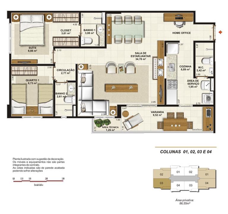 Planta opção sala ampliada 86 m² | Jardim de Provence – Altos do Calhau - São Luís - Maranhão Planta opção sala ampliada 86 m² | Jardim de Provence – Apartamento em Altos do Calhau - São Luís - Maranhão