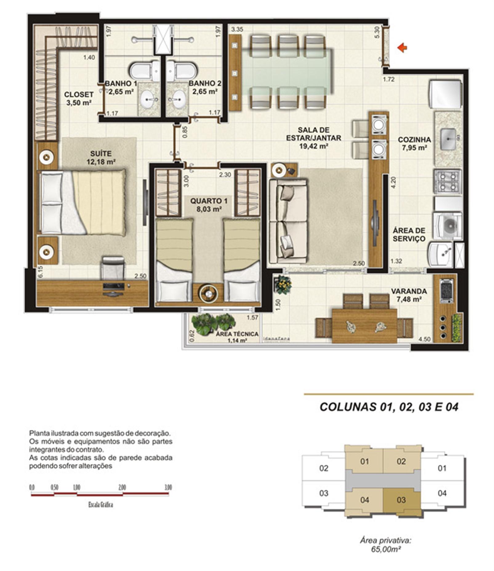 Planta tipo 65 m² | Jardim de Provence – Altos do Calhau - São Luís - Maranhão Planta tipo 65 m² | Jardim de Provence – Apartamento em Altos do Calhau - São Luís - Maranhão