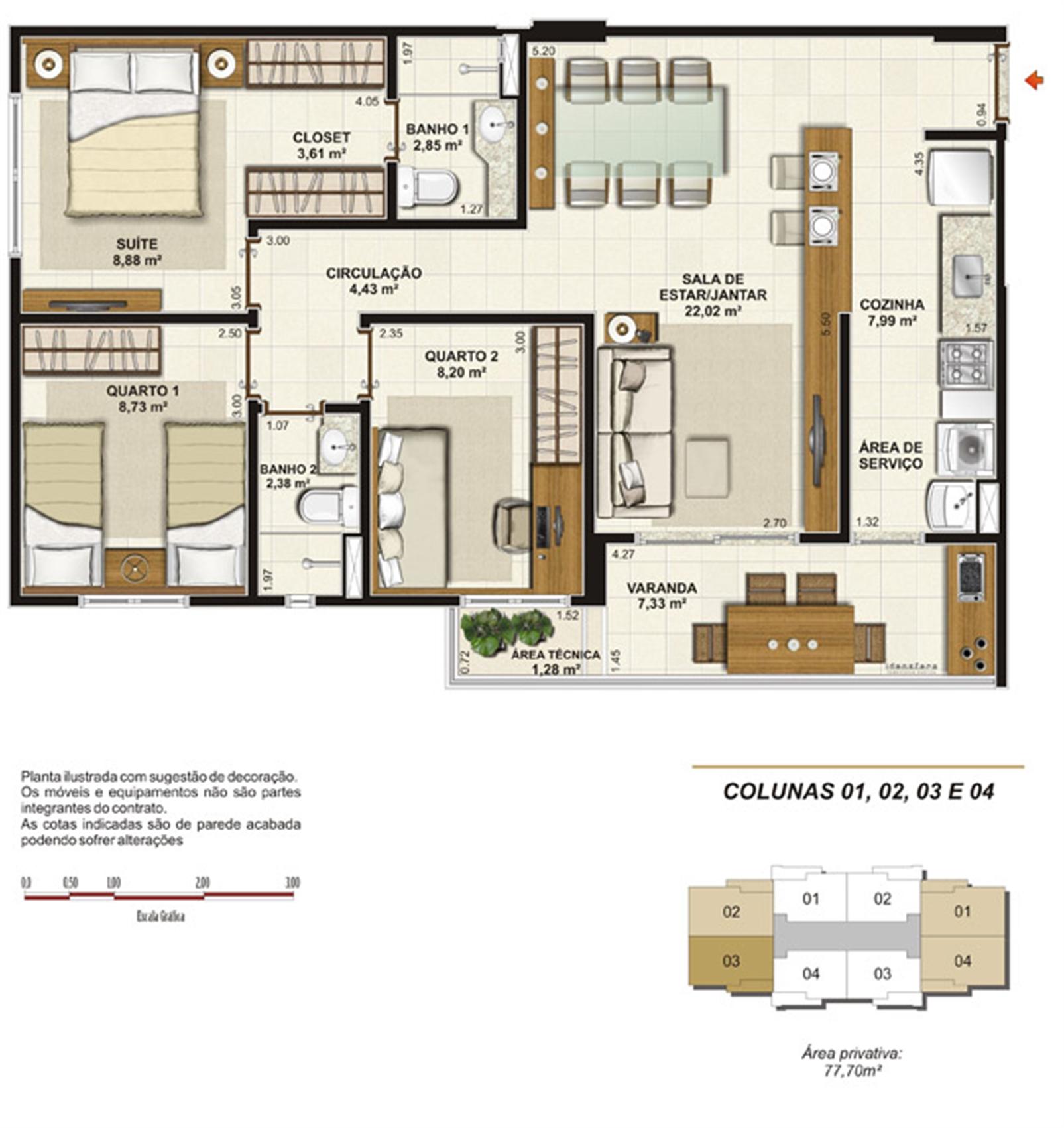 Planta tipo 77 m² | Jardim de Provence – Altos do Calhau - São Luís - Maranhão Planta tipo 77 m² | Jardim de Provence – Apartamento em Altos do Calhau - São Luís - Maranhão