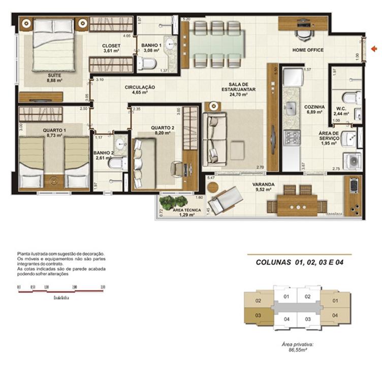 Planta tipo 86 m² | Jardim de Provence – Altos do Calhau - São Luís - Maranhão Planta tipo 86 m² | Jardim de Provence – Apartamento em Altos do Calhau - São Luís - Maranhão