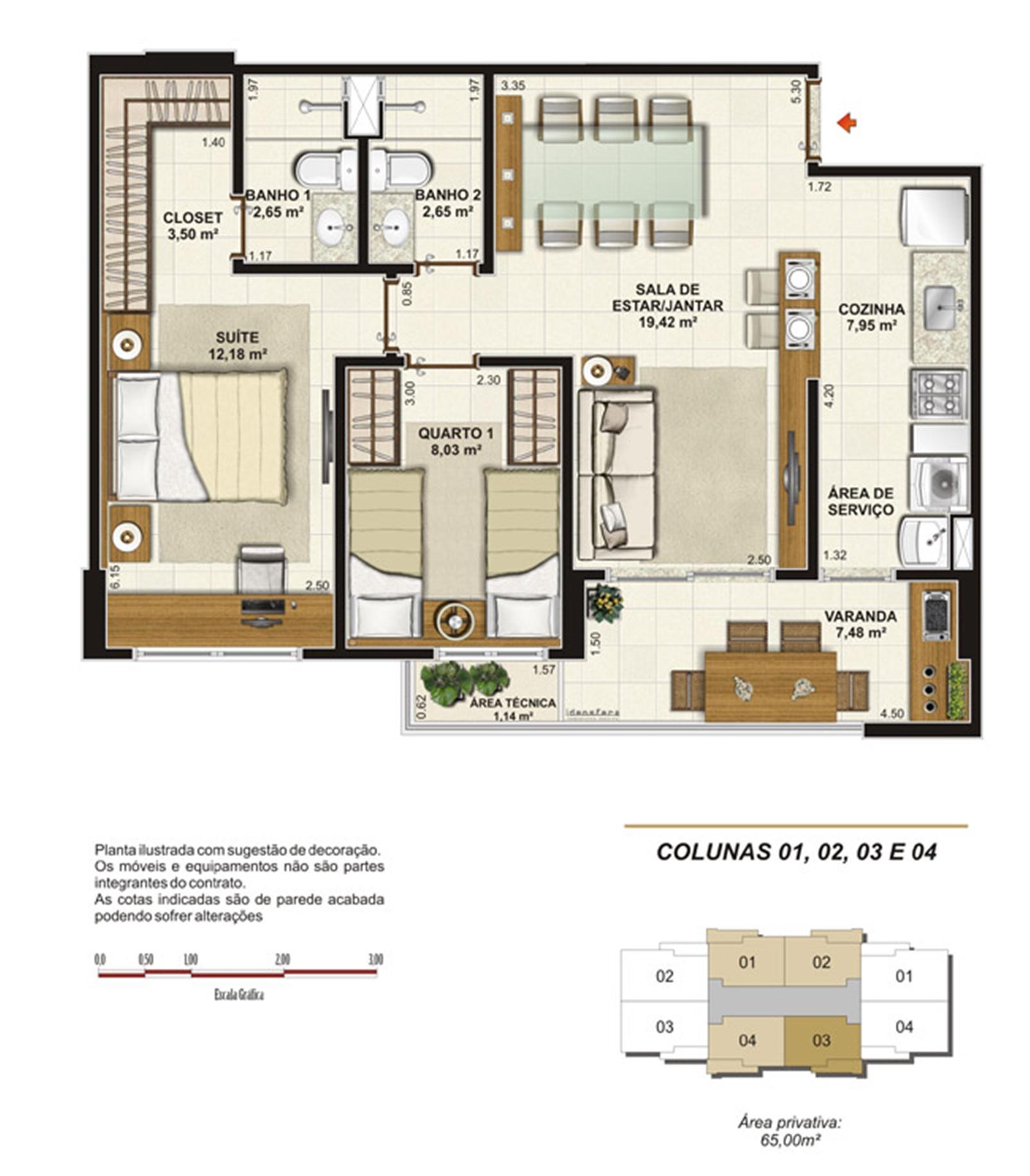 Planta tipo 2 quartos (1 suíte e varangda gourmet) 65 m² | Jardim de Toscana – Altos do Calhau - São Luís - Maranhão Planta tipo 2 quartos (1 suíte e varangda gourmet) 65 m² | Jardim de Toscana – Apartamento em Altos do Calhau - São Luís - Maranhão