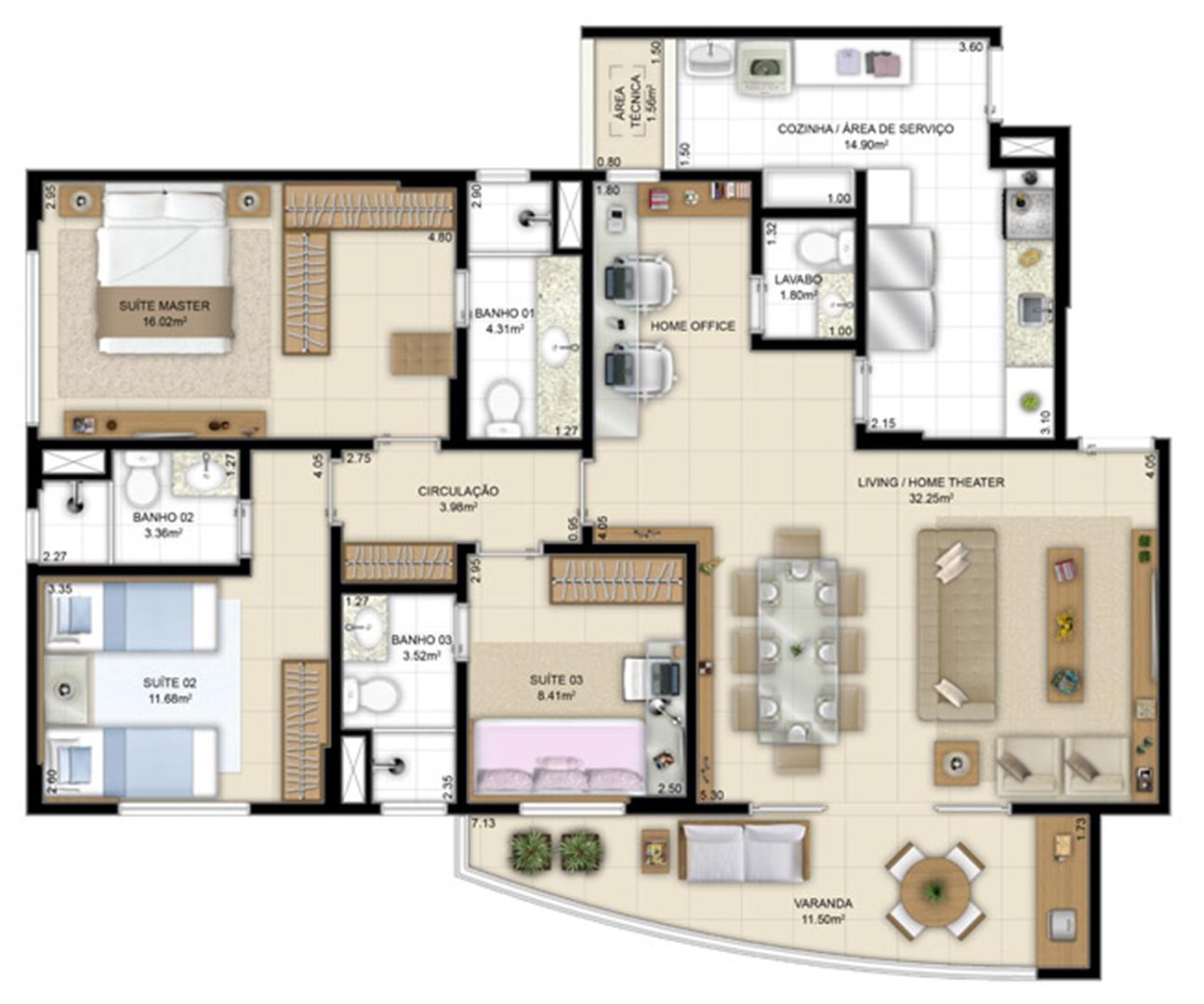 Planta de 113m² - 3 suítes | Jardim de Andaluzia – Apartamento em  Altos do Calhau - São Luís - Maranhão