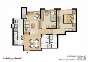 62 m² privativos – Sugestão de Decoração – Opção Sacada Integrada | Gran Vita Clube Residencial – Apartamento  Próximo ao Iguatemi - Porto Alegre - Rio Grande do Sul