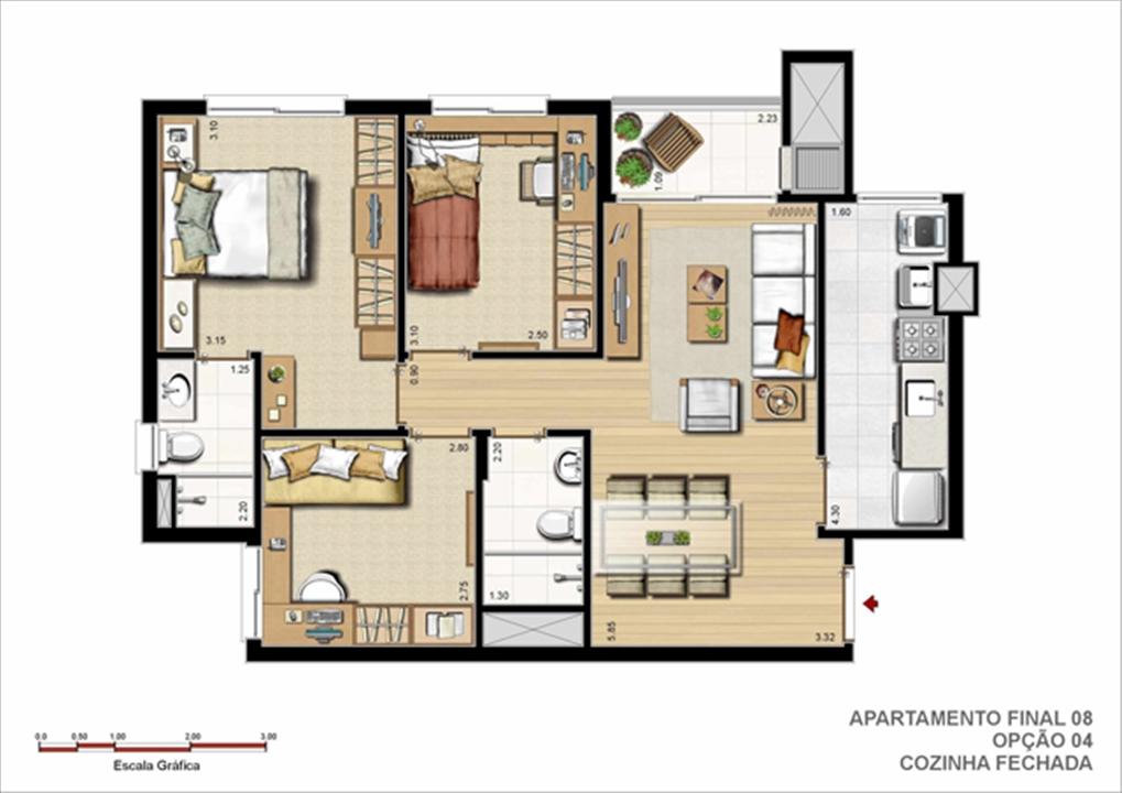 74 m² privativos – Opção Cozinha Fechada | Gran Vita Clube Residencial – Próximo ao Iguatemi - Porto Alegre - Rio Grande do Sul 74 m² privativos – Opção Cozinha Fechada | Gran Vita Clube Residencial – Apartamento Próximo ao Iguatemi - Porto Alegre - Rio Grande do Sul