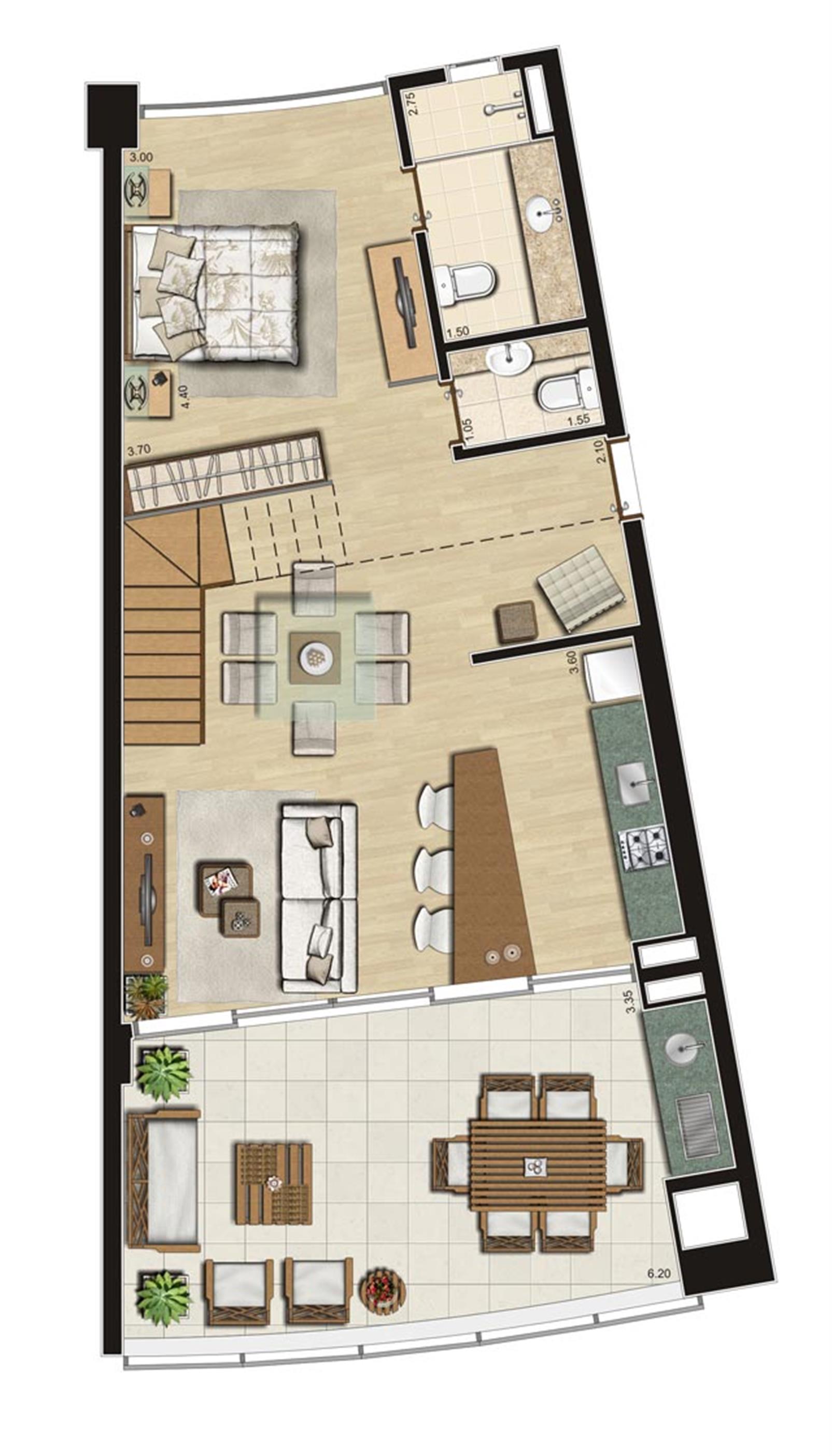 Duplex de 111m² privativos Inferior | Thera Residence – Berrini - São Paulo - São Paulo Duplex de 111m² privativos Inferior | Thera Residence – Apartamento na Berrini - São Paulo - São Paulo