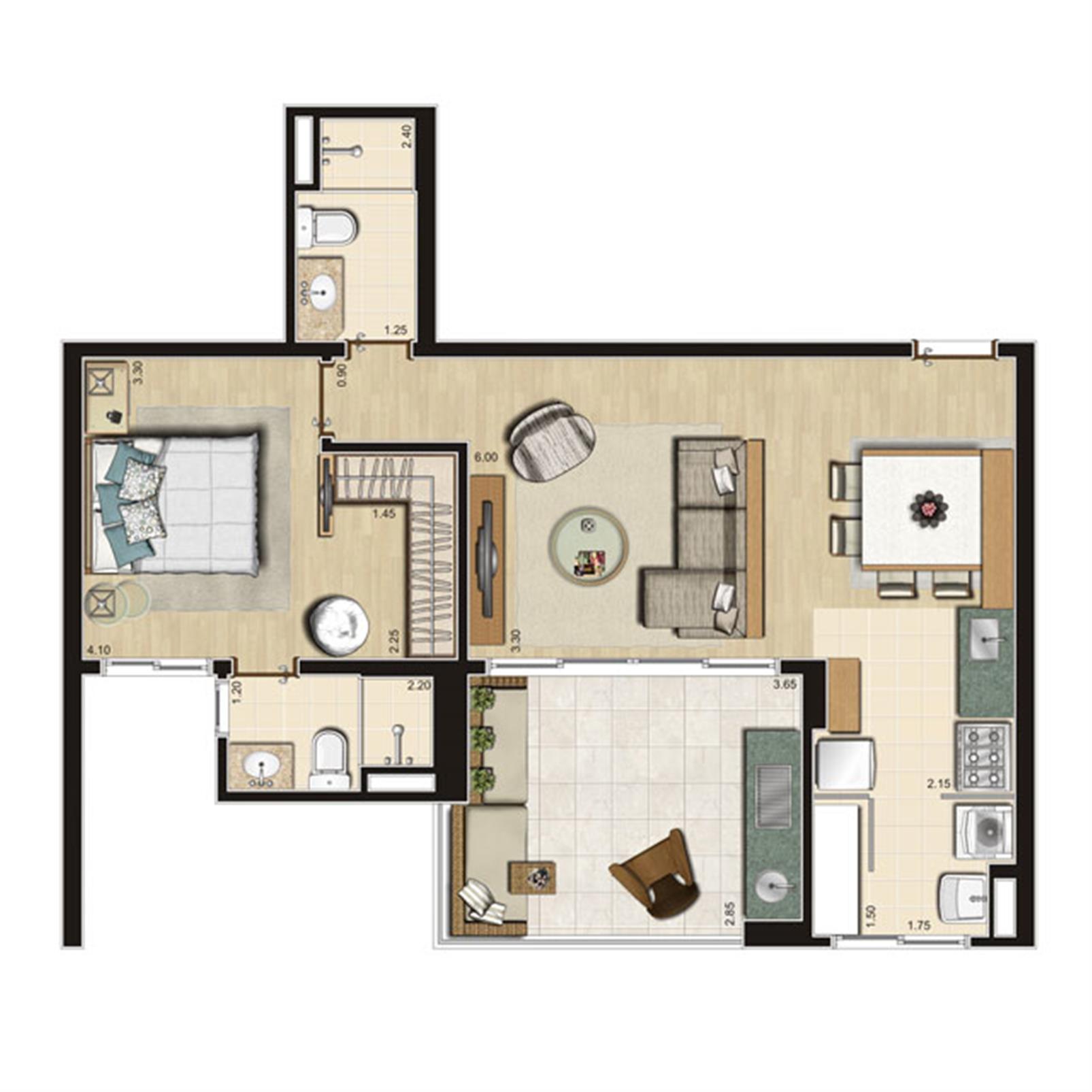 Planta Opção 66m² privativos | Thera Residence – Berrini - São Paulo - São Paulo Planta Opção 66m² privativos | Thera Residence – Apartamento na Berrini - São Paulo - São Paulo