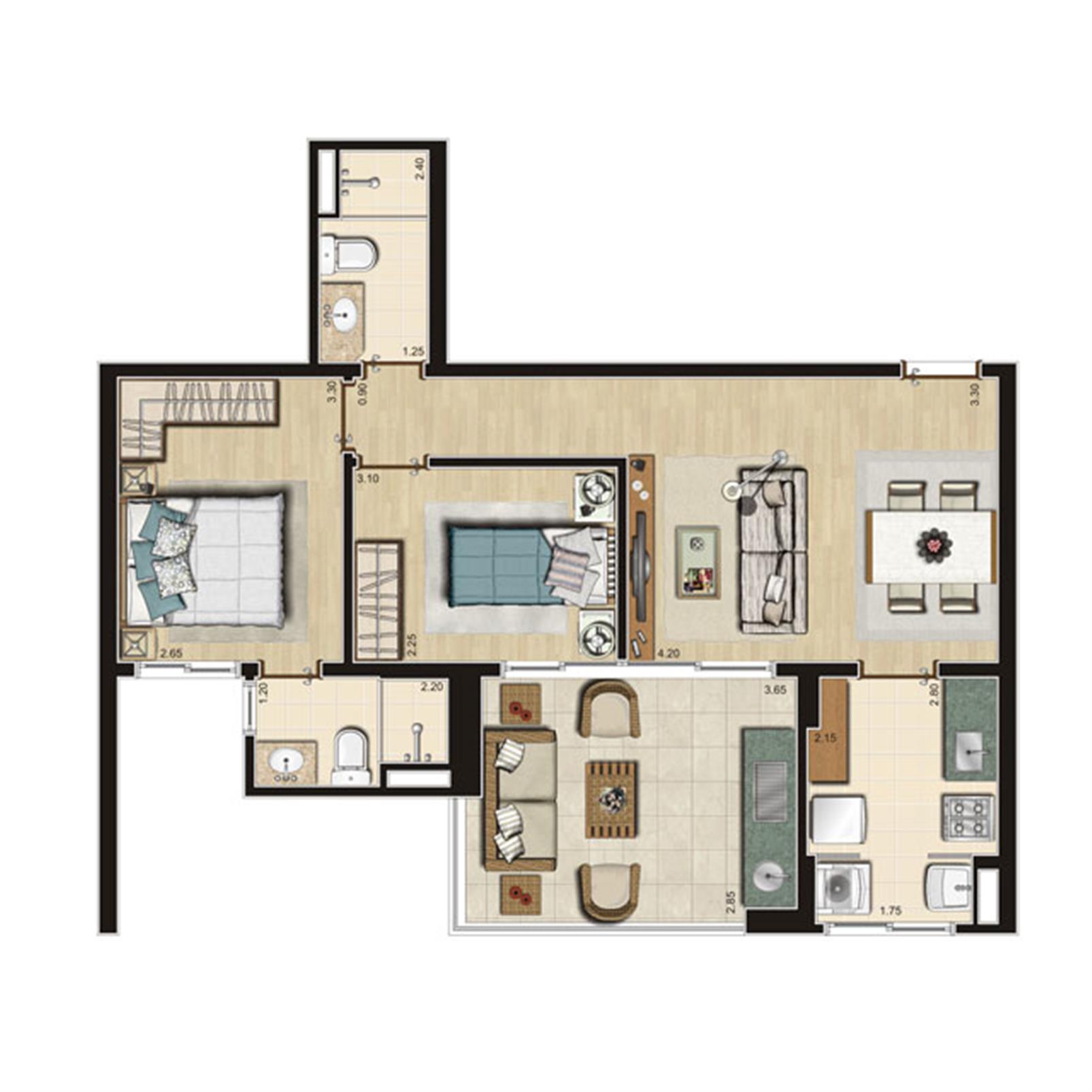 Planta Tipo 66m² privativos | Thera Residence – Berrini - São Paulo - São Paulo Planta Tipo 66m² privativos | Thera Residence – Apartamento na Berrini - São Paulo - São Paulo