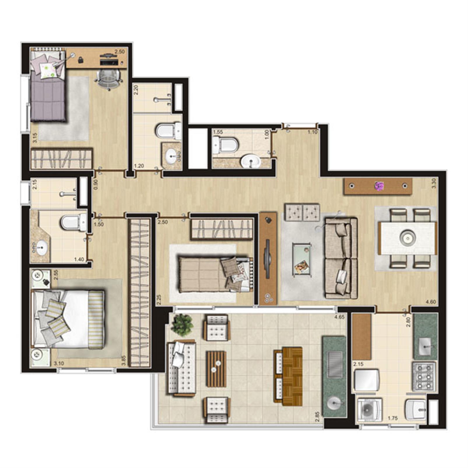 Planta Tipo 84m² privativos | Thera Residence – Berrini - São Paulo - São Paulo Planta Tipo 84m² privativos | Thera Residence – Apartamento na Berrini - São Paulo - São Paulo
