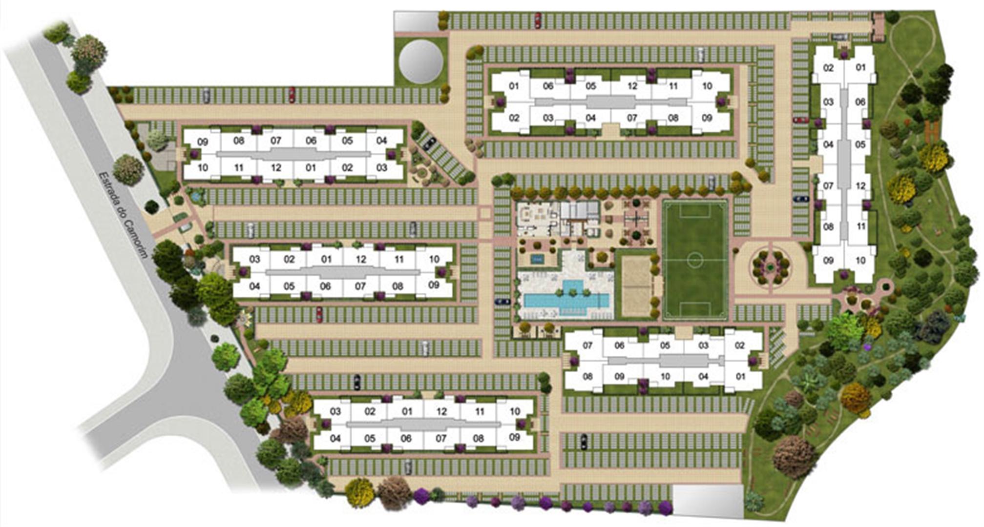 Perspectiva ilustrada da implantação-3 | Floris Bosque Residencial – Apartamento em  Jacarepaguá - Rio de Janeiro - Rio de Janeiro